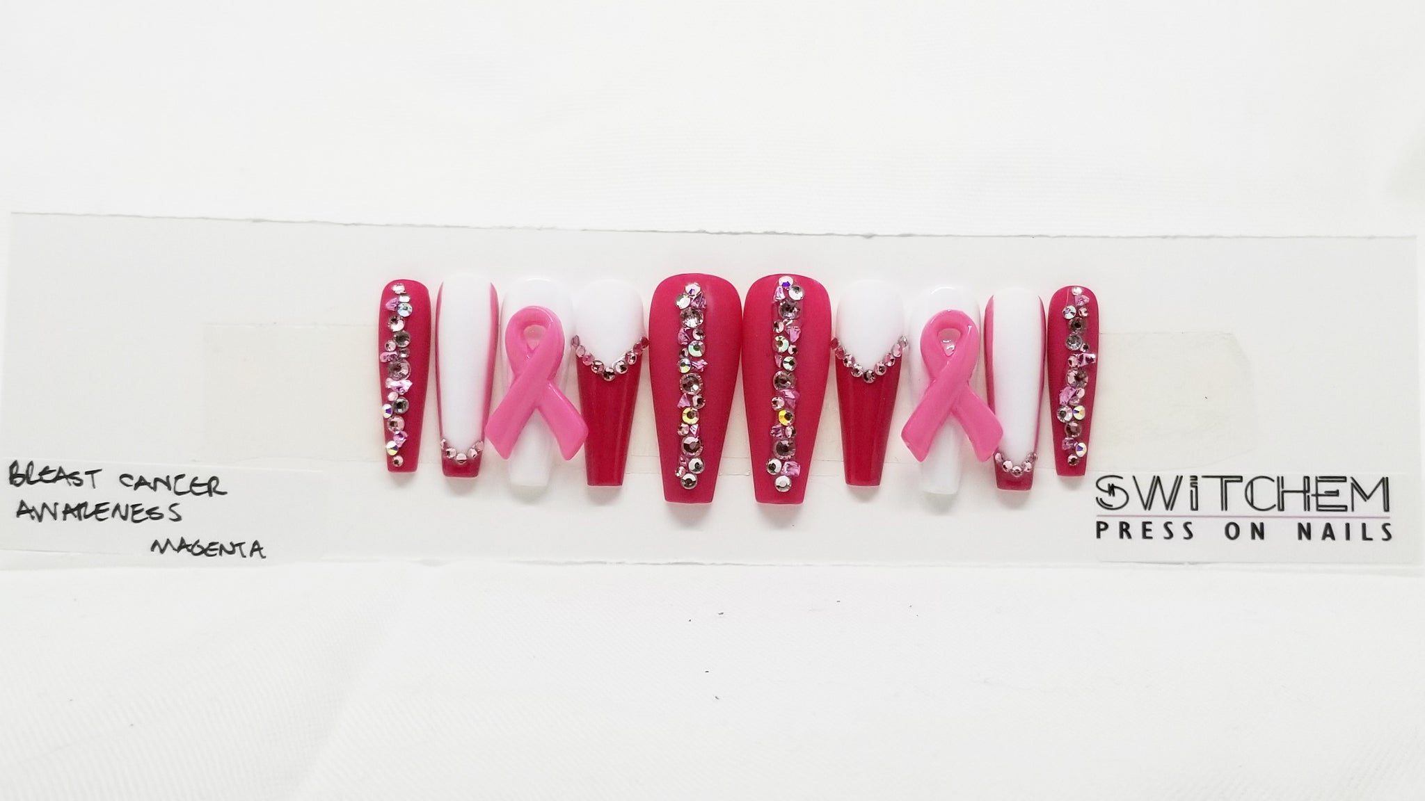 BREAST CANCER AWARENESS MAGENTA SWITCHEM PRESS ON NAILS