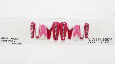 BREAST CANCER AWARENESS MAGENTA SWITCHEM PRESS ON NAILS