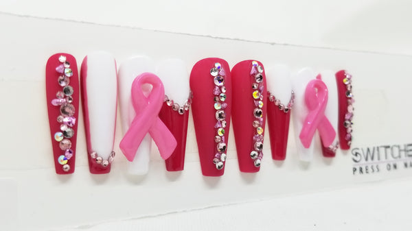 BREAST CANCER AWARENESS MAGENTA SWITCHEM PRESS ON NAILS