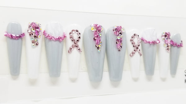 BREAST CANCER AWARENESS MARBLE SWITCHEM PRESS ON NAILS